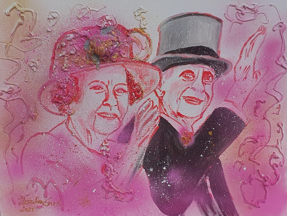 lovestory of Queen Elizabeth II and Prince Philipp (Technik: Acryl/Mixed Media on Canvas, 60 X 80 X 1,5 cm)