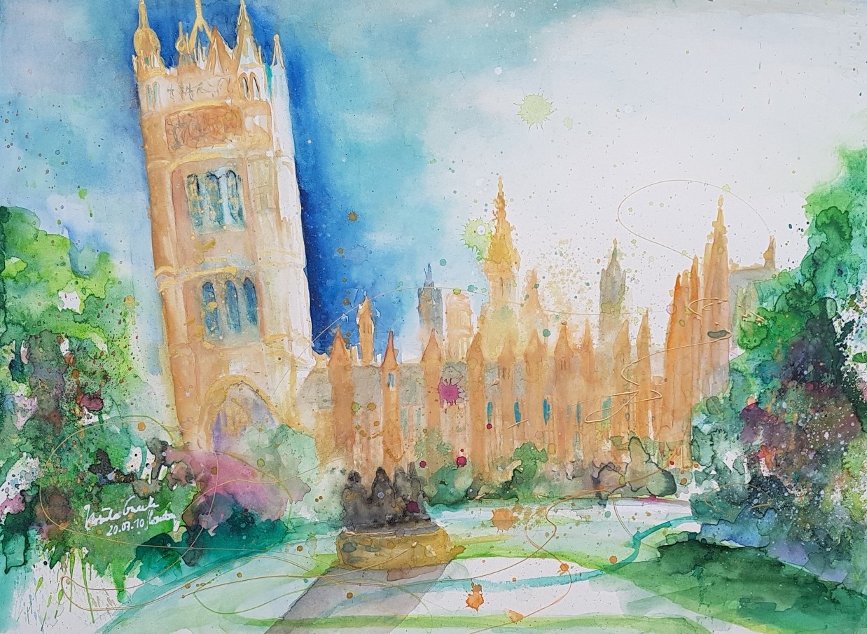 Historic Westminster Abbey-park London  Painting  76 W x 56 H x 0.3 D cm          