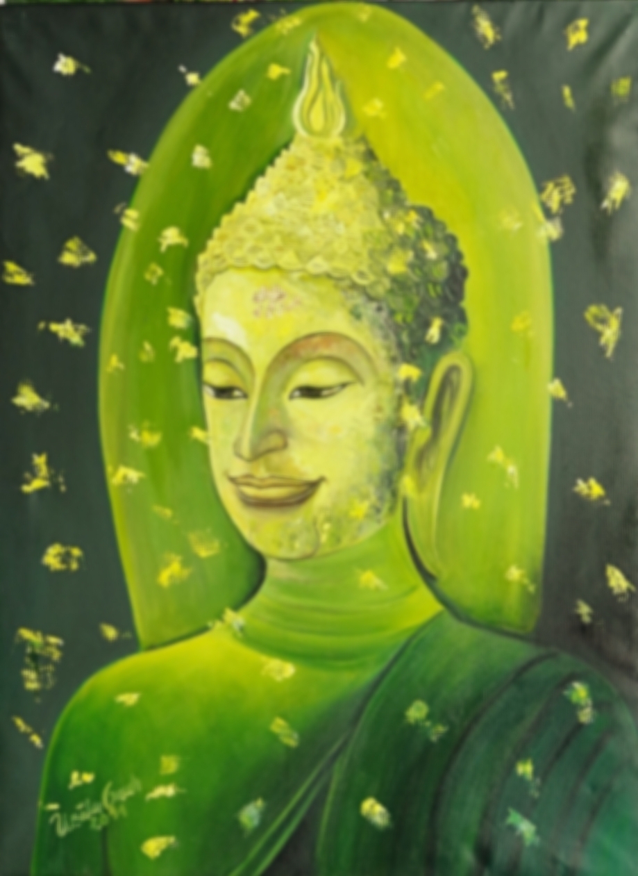 Buddha in Grün     (Technik: Öl   auf Leinwand 1,20 m X 90 cm)