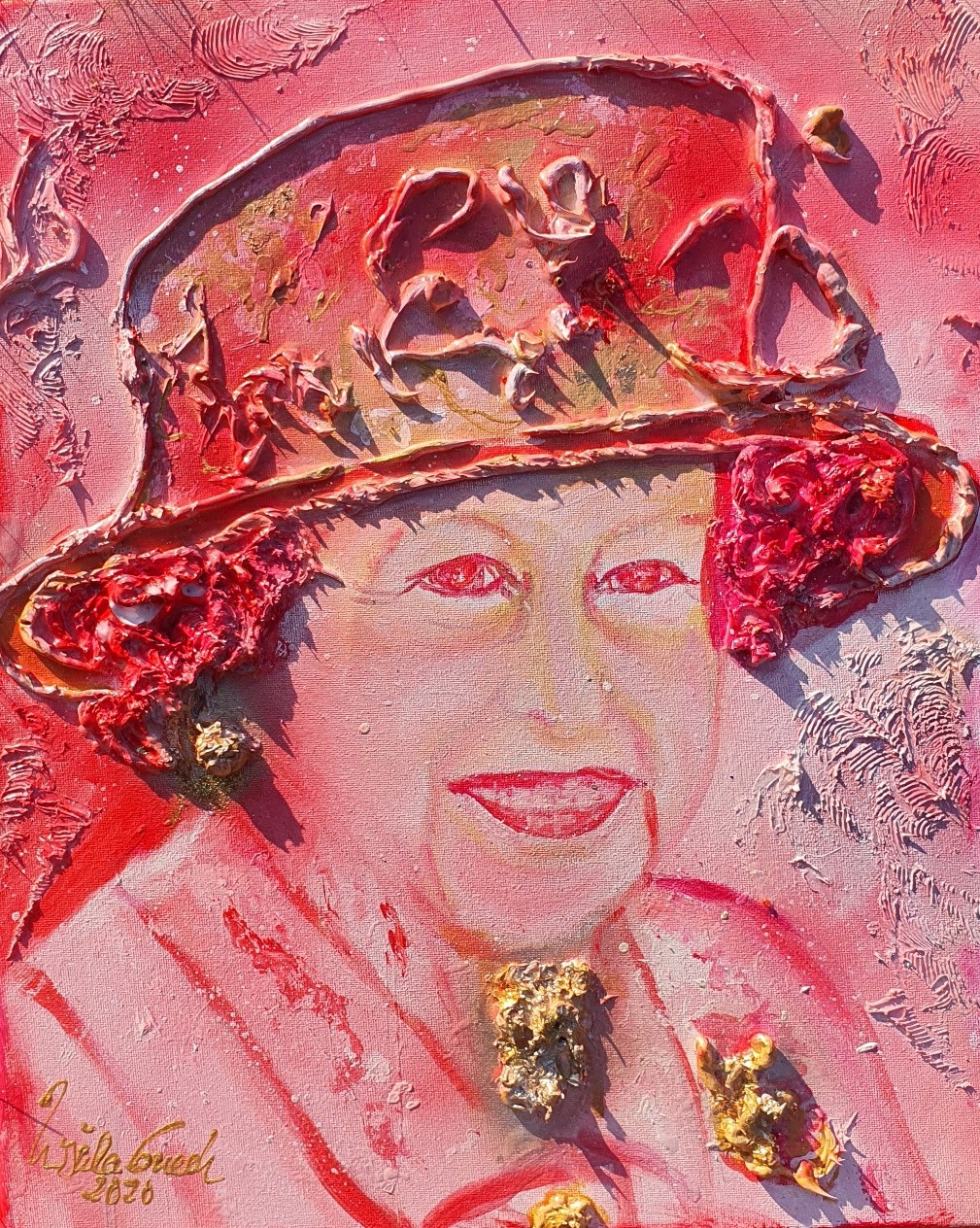 Queen Elizabeth: A life for the crown!!! (Technic: Acryl, paper gold, Mixed media, Canvas 50 X 40 X 1,5 cm