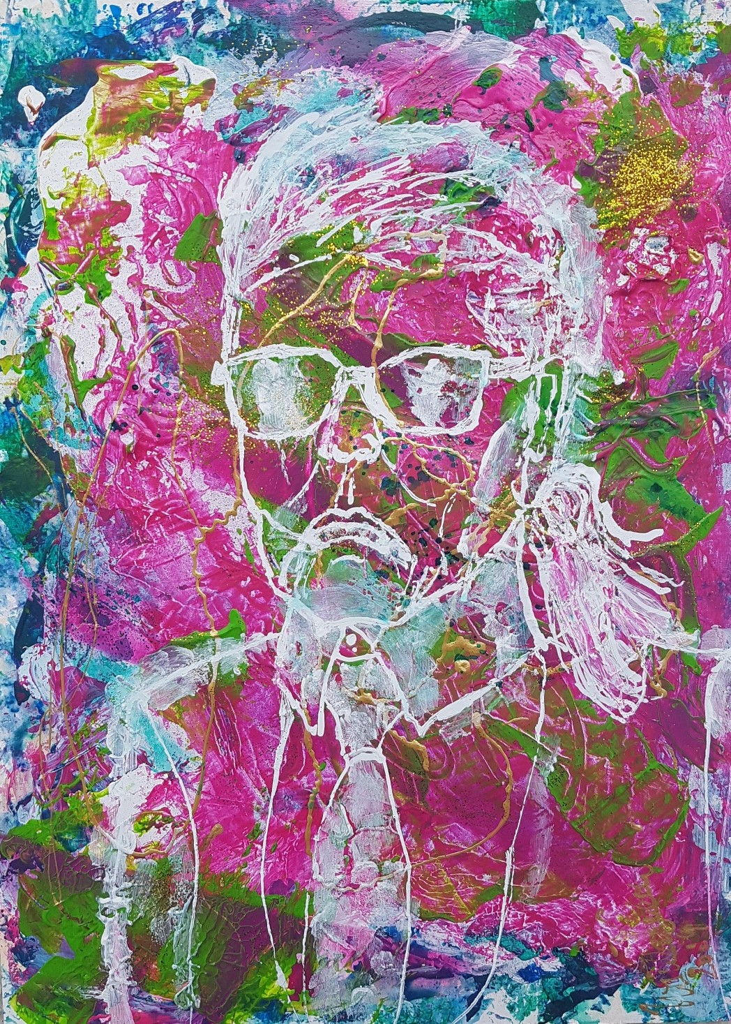 Hommage to Karl Lagerfeld: Monsieur Chanel (Technik: Acryl/Mixed Media  auf Öl/Acryl-Papier 30,5 X 40,5 X 0,1 cm)