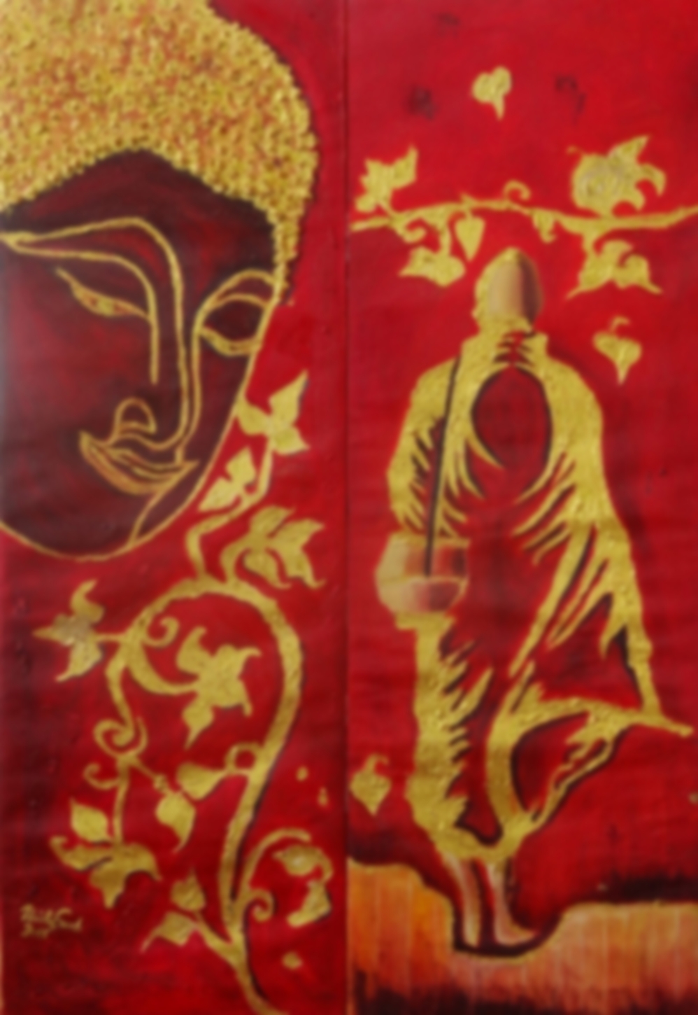 Buddhistische Inspirationen (zweiteilig)    (Technik: Öl /Acryl  auf Leinwand  1,20 m X 82 cm)