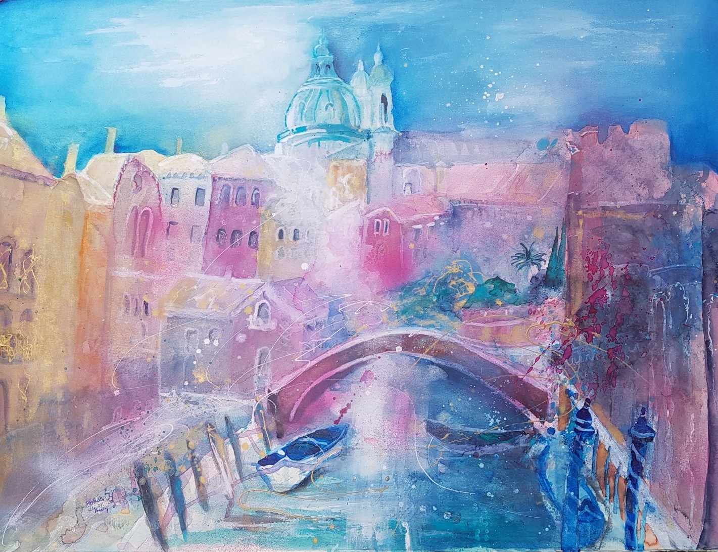 Venice the city of gondolas and love on canvas Painting  76 W x 56 H x 0.3  cm 