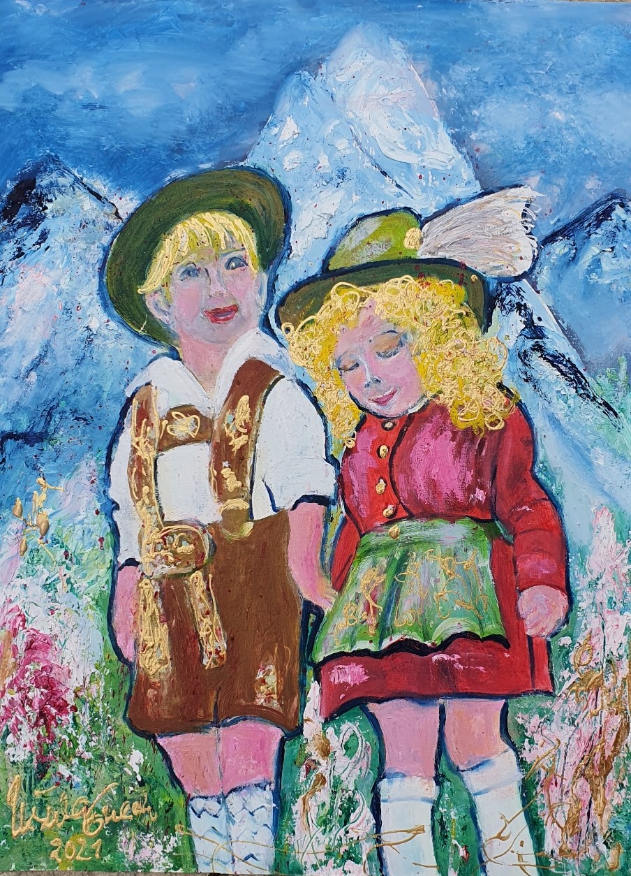 Beginning of a lovestory in the Alp/South-Germany (Öl auf Spezial-Papier 56 X 42 X 0,2 cm)