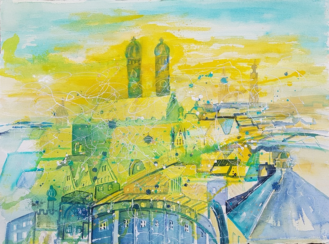 Grüß Gott (Welcome) in Munich (Technik:Aquarell auf Fabriano 650 g, 56 X 76 cm)