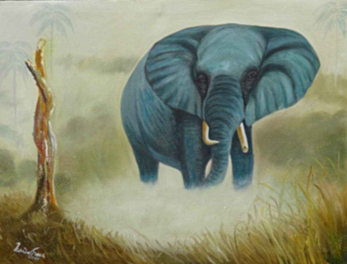 Elefant         (Technik: Öl           Leinwand:  1,20 m X 90 cm)