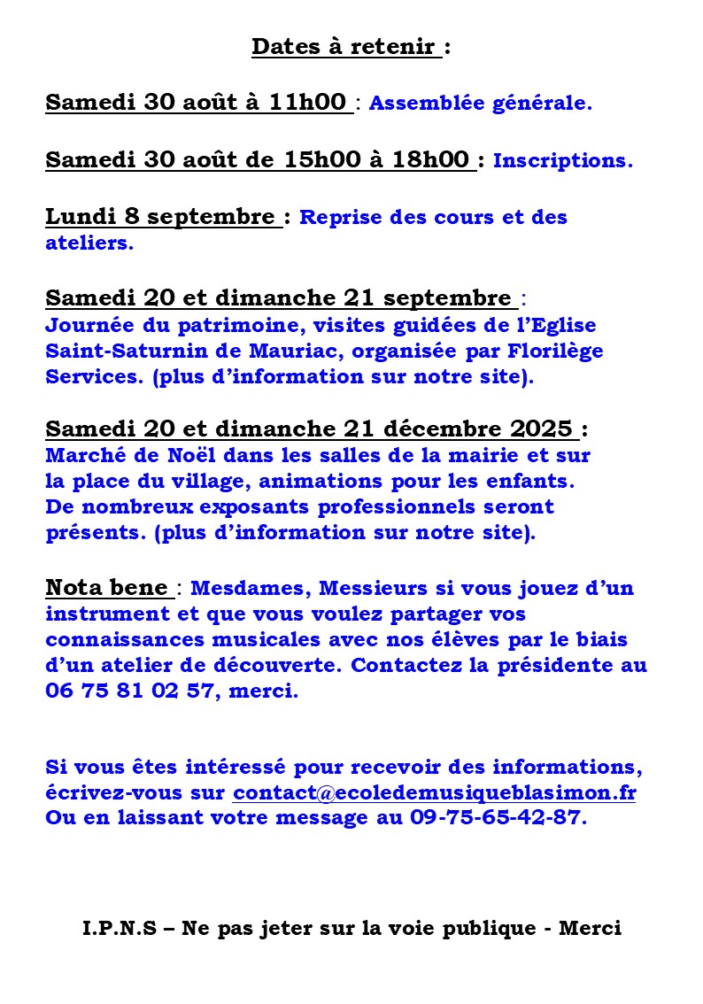 Les manifestations de l'école de musique de Blasimon