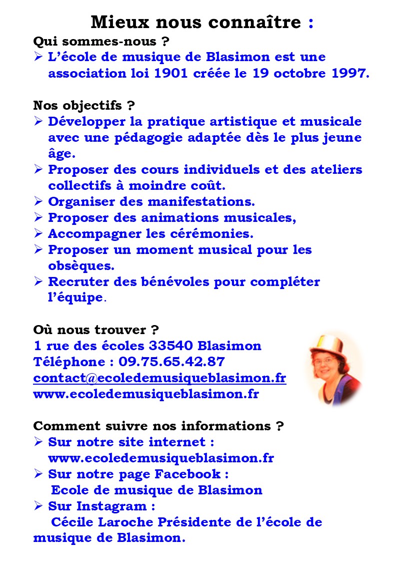 Qui sommes-nous, les bénévoles de l'école de musique de Blasimon