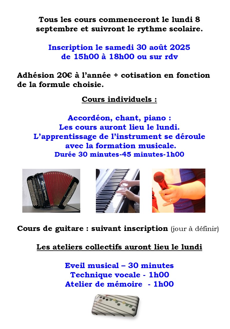 Les cours et ateliers de l'école de musique de Blasimon