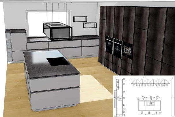 3D-Ansicht einer Küchenplanung 
