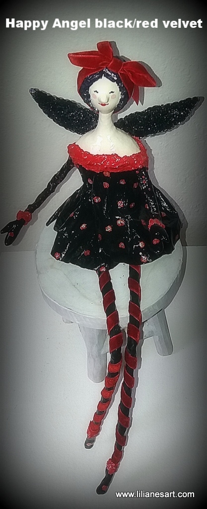 Sold Happy Angel zwart met rode velvet haarband en panty