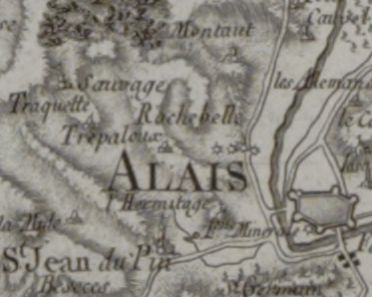 Détail du diocèse de Alès en 1781 - on y remarque l'indication du Château Sauvage