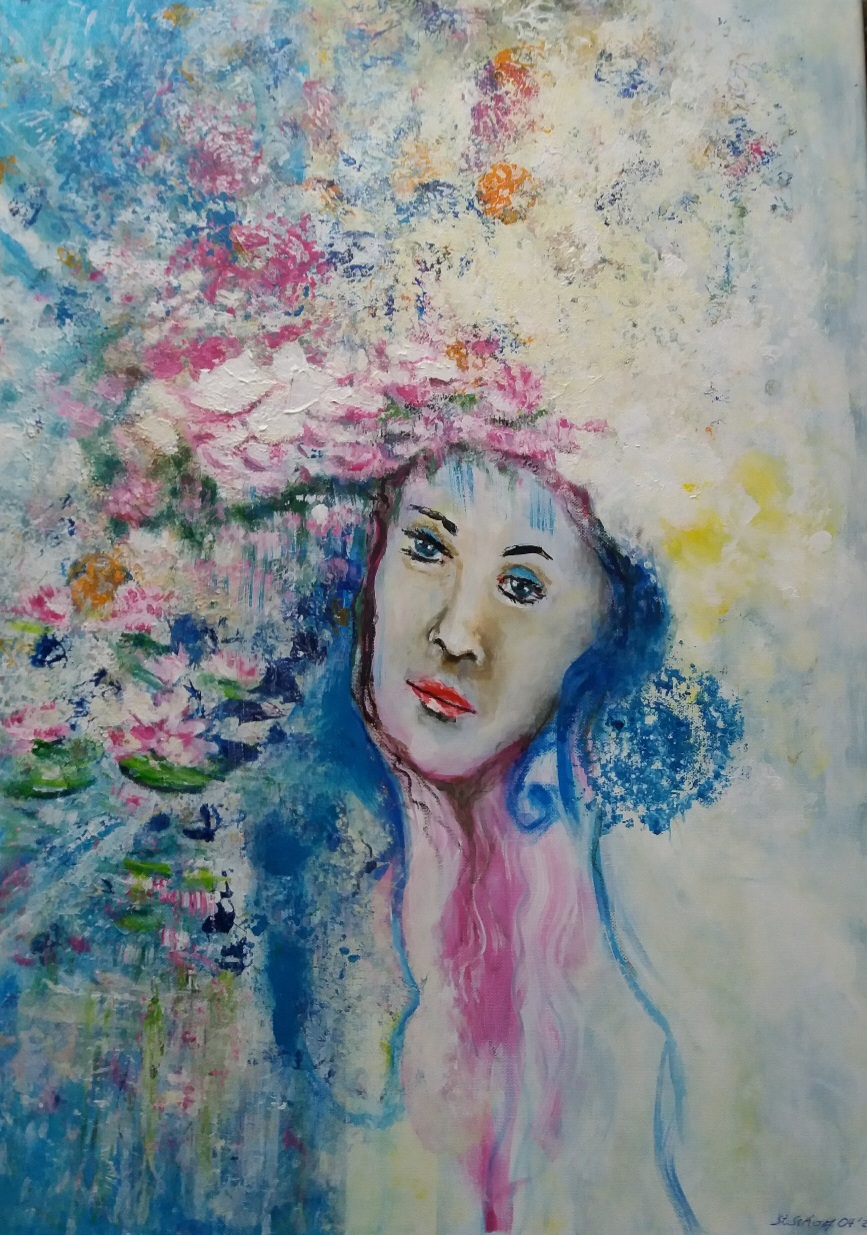 Seerosenfrau, Acryl auf 70 x 50 cm Leinwand