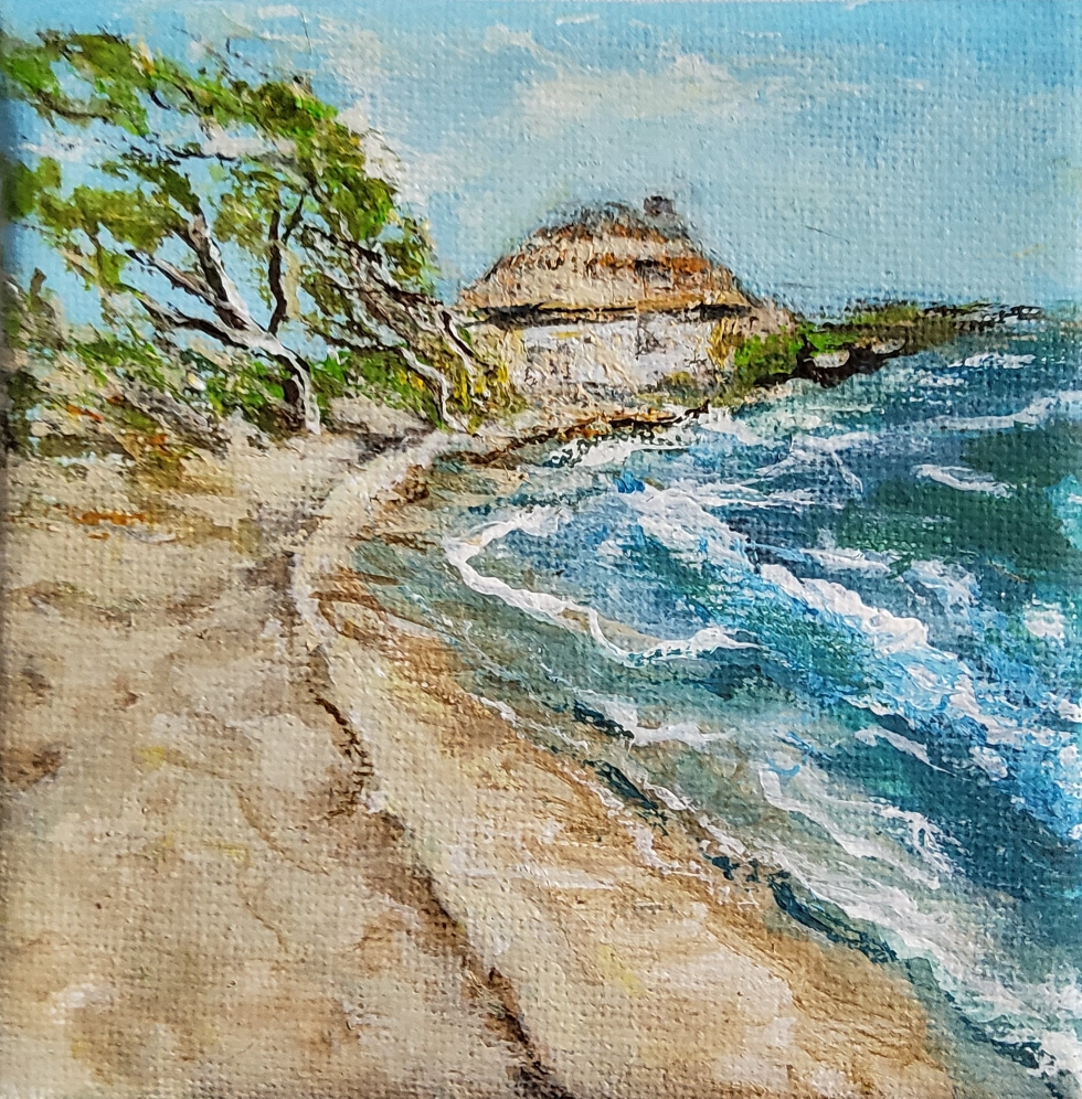 Haus am Meer - Acryl auf 10 x 10 cm Leinwand