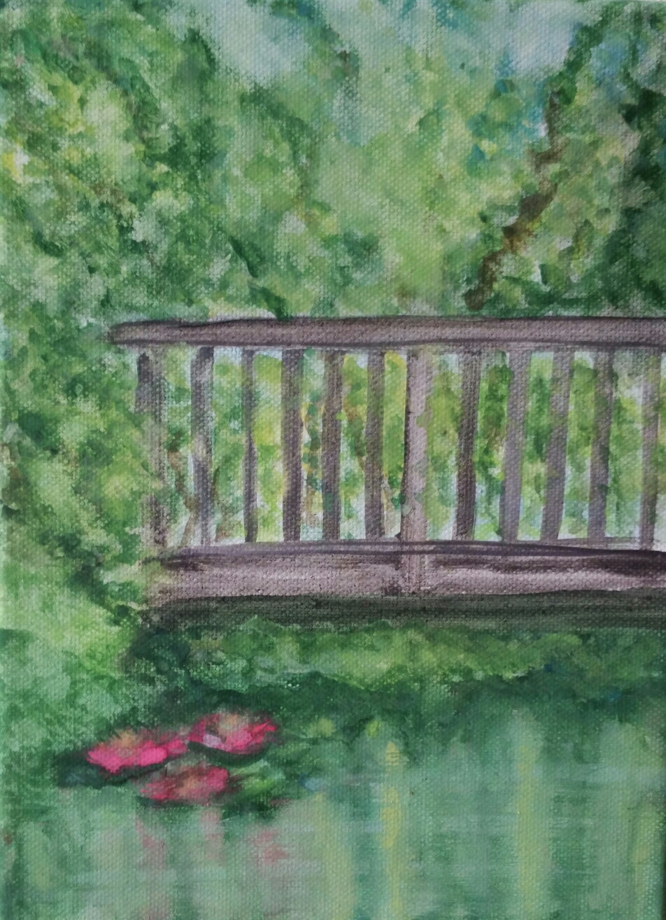 Brücke am Fluss, Acryl auf 18 x 24 cm Leinwand