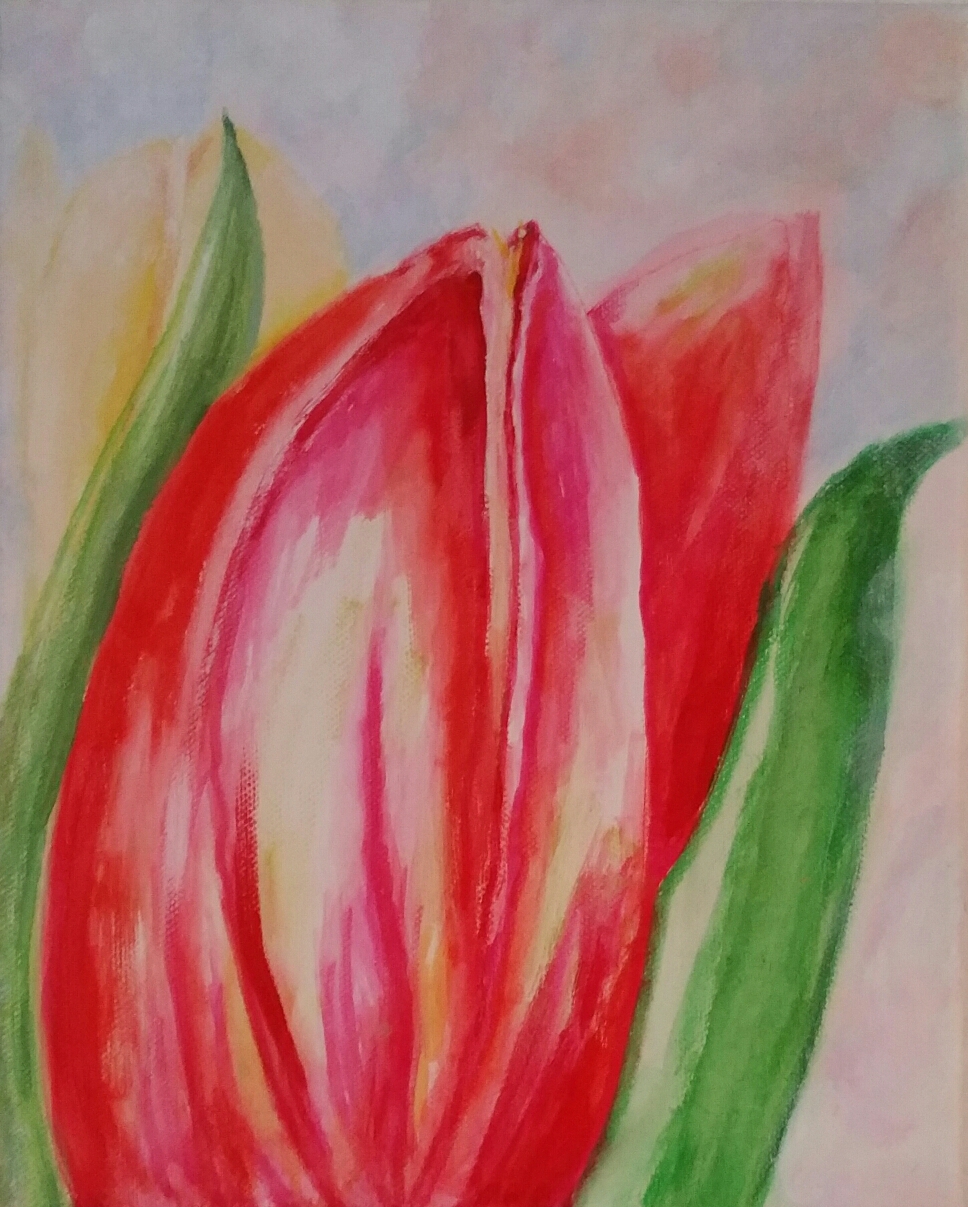 Tulpe rot, Acryl auf 24 x 30 cm Leinwand