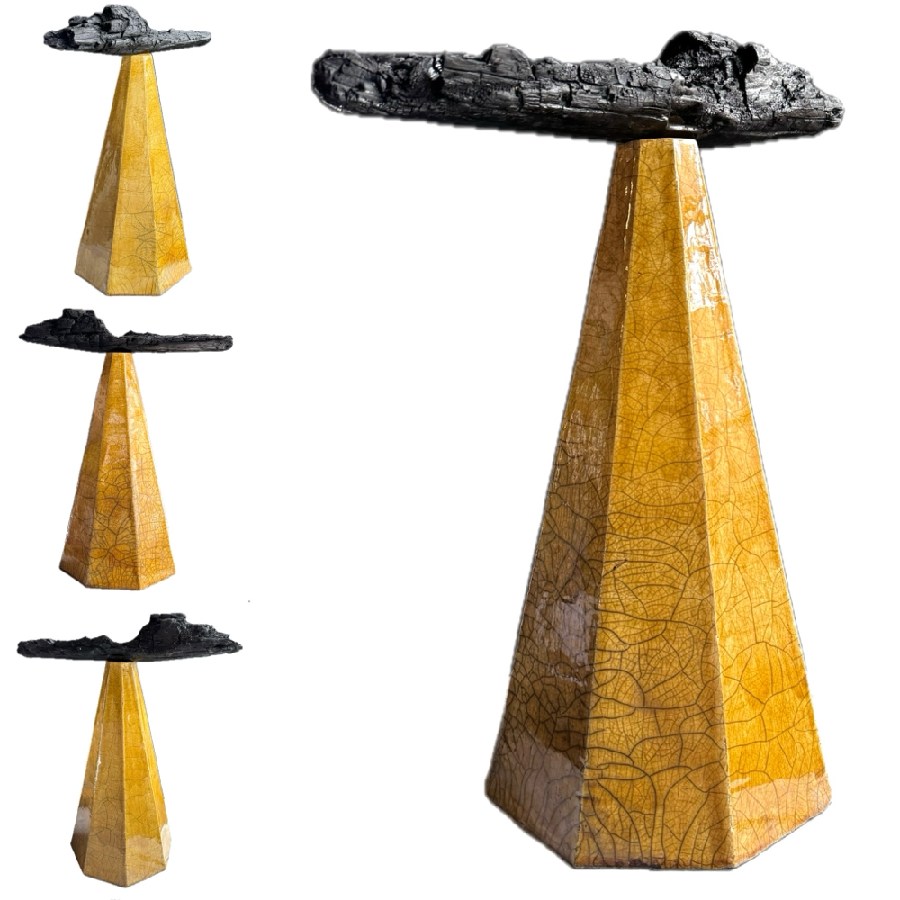 Sunflower | Keramiek (Raku), Gebrand hout | h51 x b40 x d25  cm