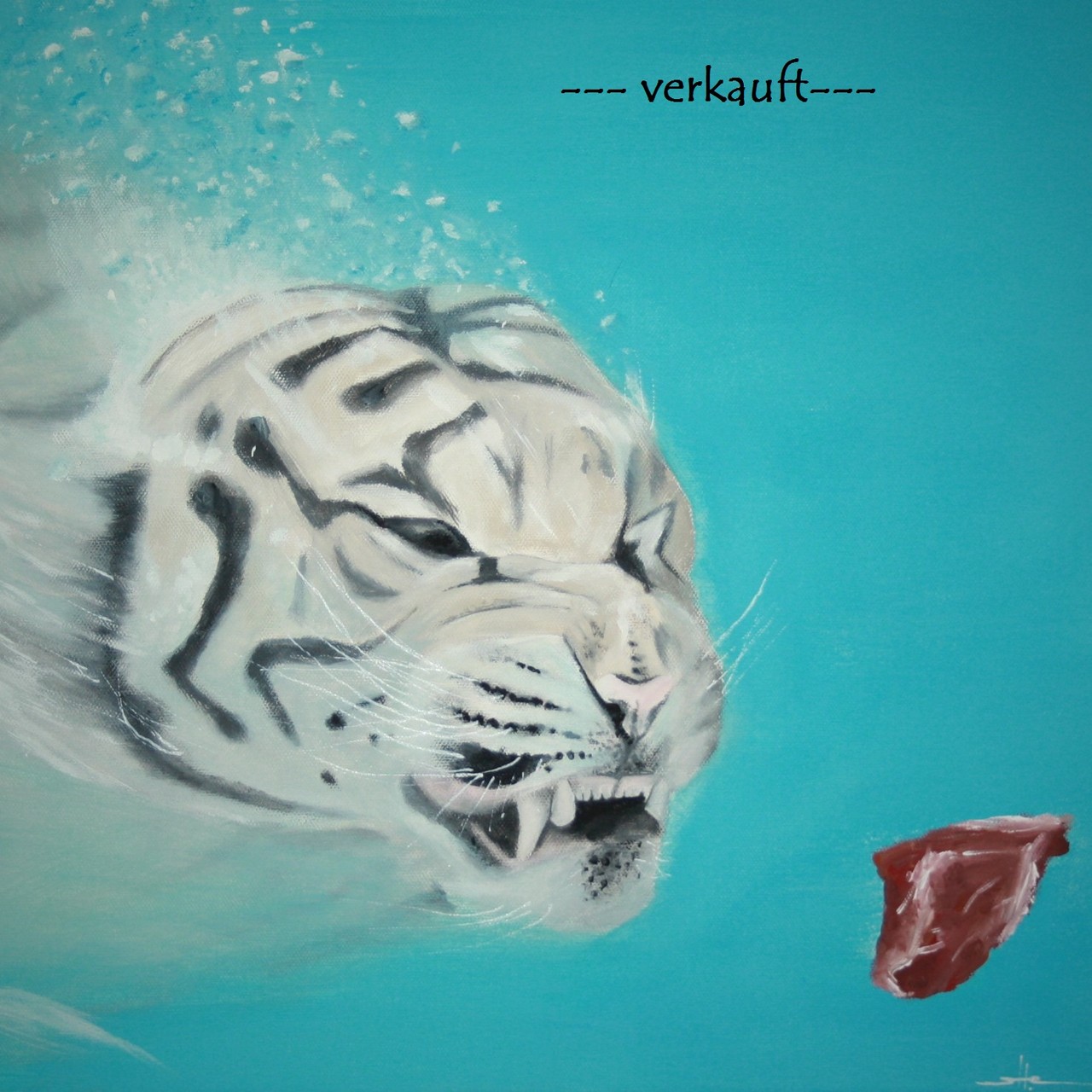 ---VERKAUFT--- Tauchender Tiger / 40 x 40 cm / Gouache auf Leinwand / 2013 