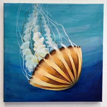 --- VERKAUFT--- Little golden Diver /30 x 30 cm/Acryl auf Leinwand/2025