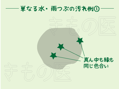 着物についた水・雨粒汚れの例①　真ん中もフチも同じようなくすみ色