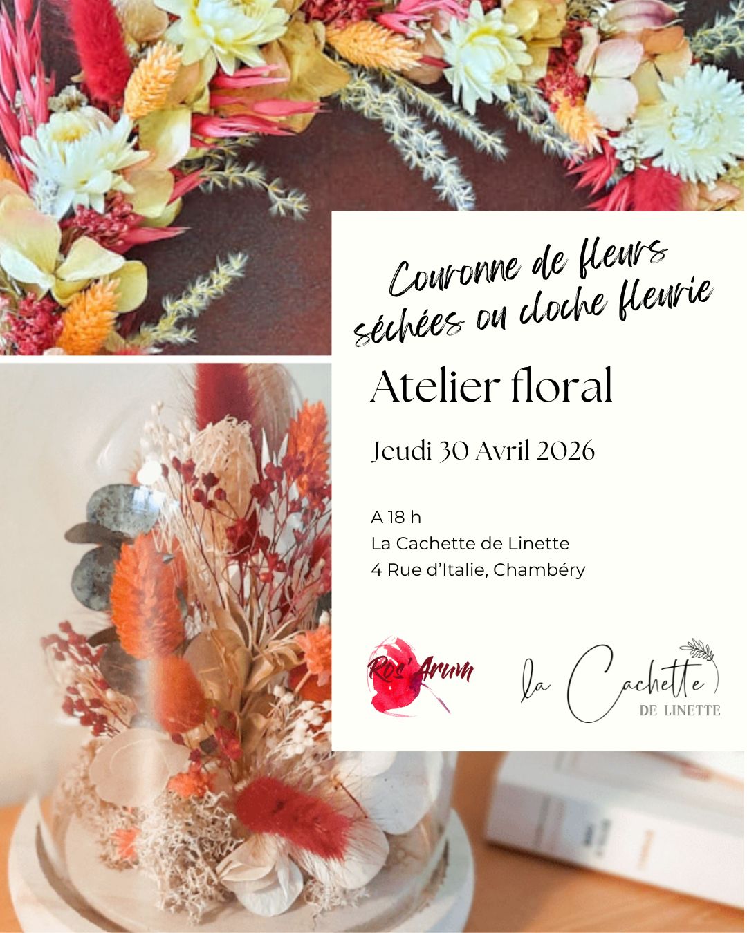 Atelier floral - Couronne de fleurs séchées / Cloche fleurie