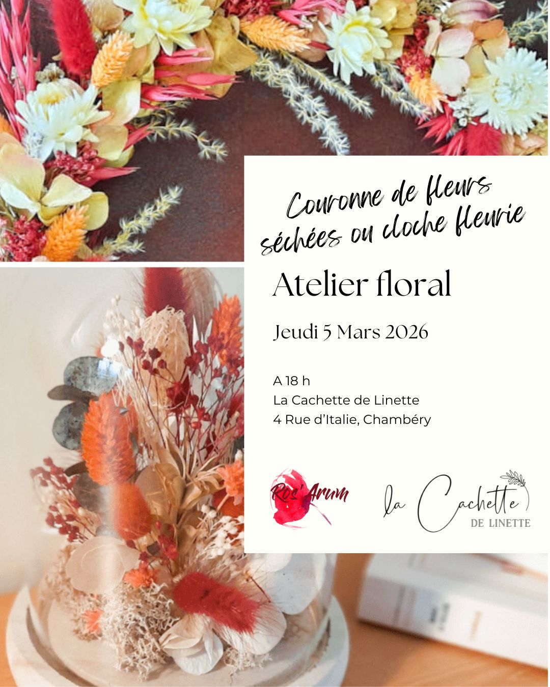 Atelier floral - Couronne de fleurs séchées / Cloche fleurie