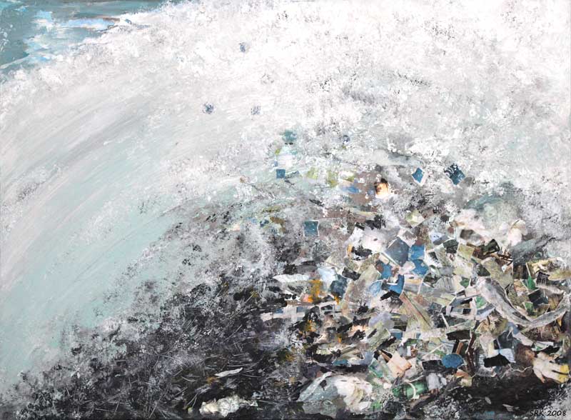 Tsunami 1, 60 x 80 cm, Collage, Acryl und Papier auf LW, 2011