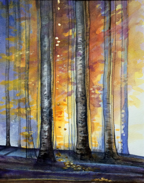 Forêt de Bouleaux, aquarelle 2015