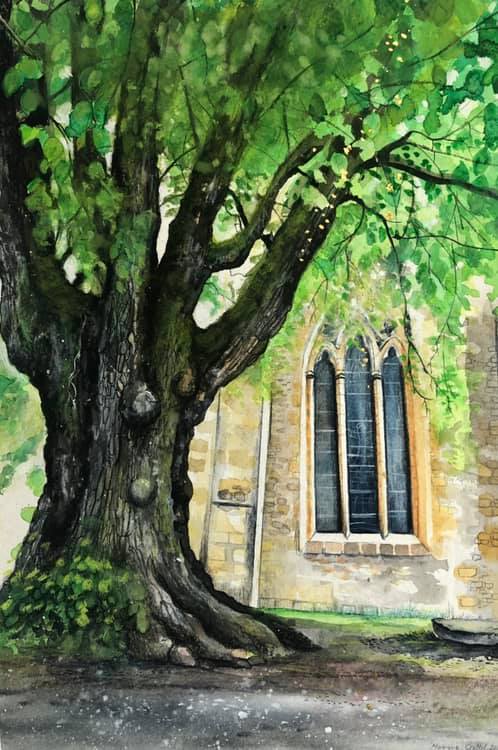 Tilleul, Romainmôtier, aquarelle 2019