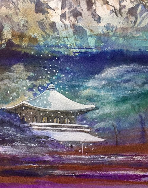 Temple sous la neige, tech mixte 2017