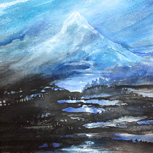 Montagne sacrée, encre+gouache blanche 2016