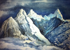 Neiges éternelles, aquarelle, 2014