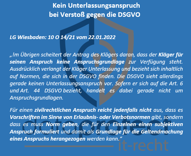 Kurz-Info Unterlassungsanspruch und DSGVO