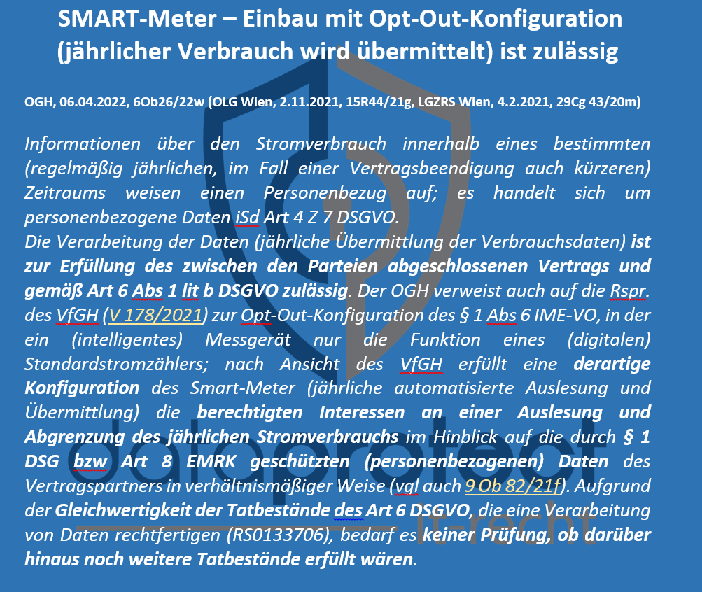 Kurz-Info OGH zu Smart-Meter