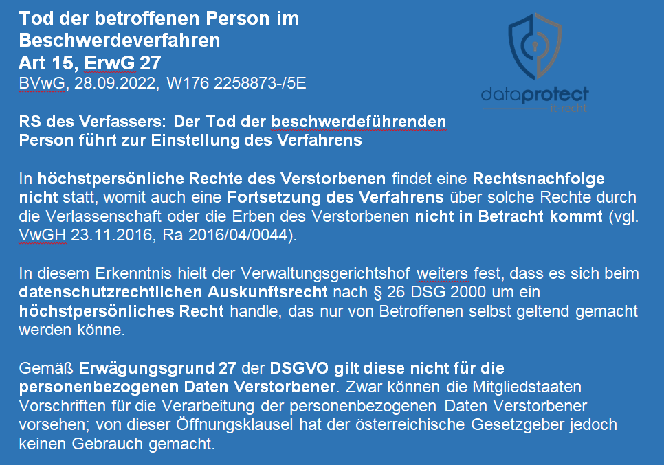 Kurz-Info: Verstorbene und Datenschutz