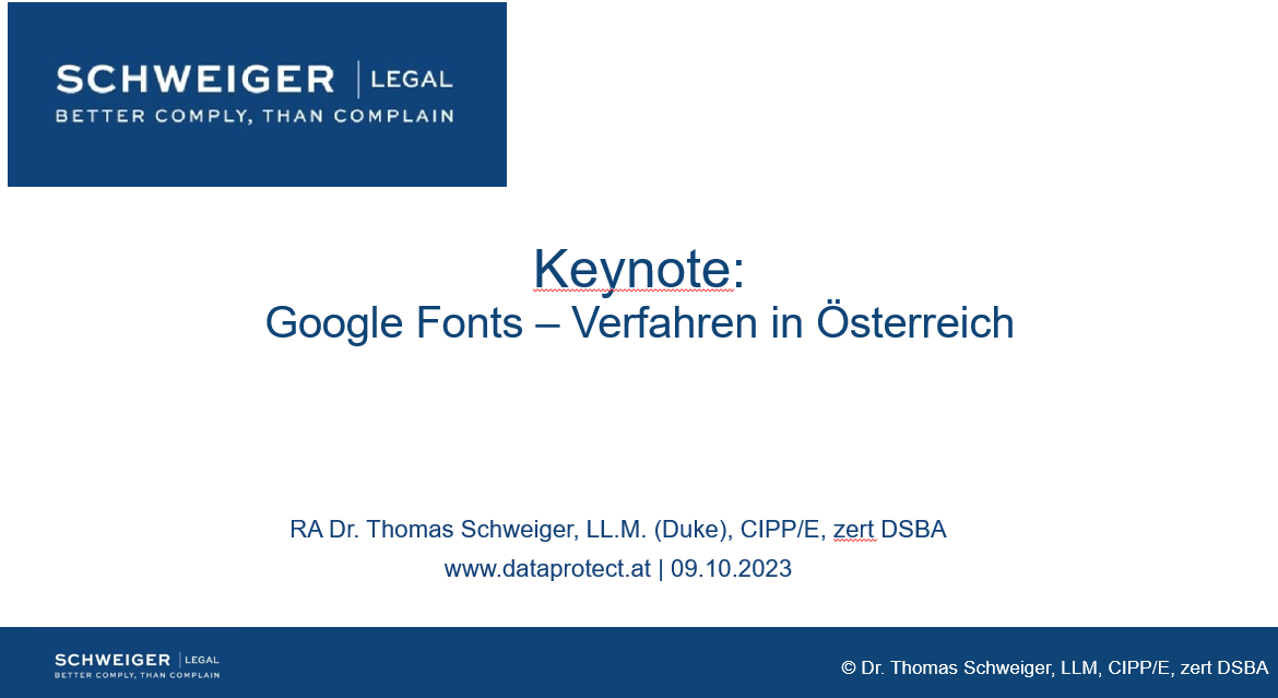 PriSec 2023 - 09.10/10.10.2023 in RuSt - Keynote: Google Fonts – Verfahren in Österreich