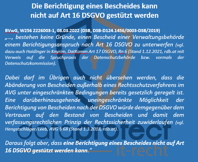 Kurz-Info Berichtigung eines Bescheides