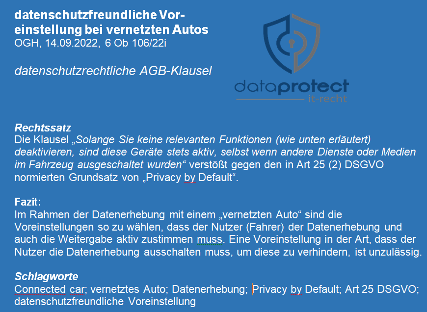 Kurz-Info: datenschutzrechtliche Voreinstellung