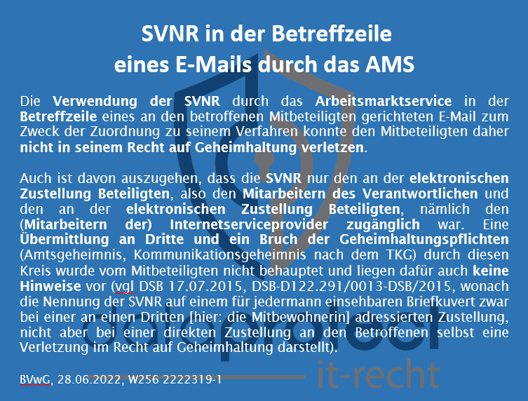 Kurz-Info: SVNR in der Betreffzeile eines AMS-E-Mails