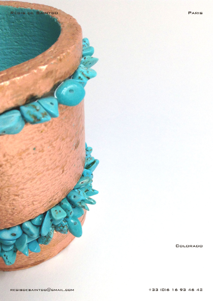©Régis de Saintdo-Pot-Colorado-Céramique-feuille de cuivre-howlites turquoise-fait main