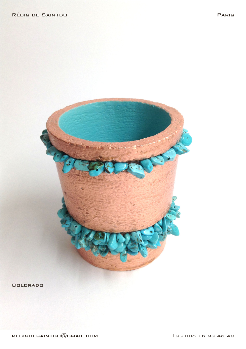 ©Régis de Saintdo-Pot-Colorado-Céramique-feuille de cuivre-howlites turquoise-fait main