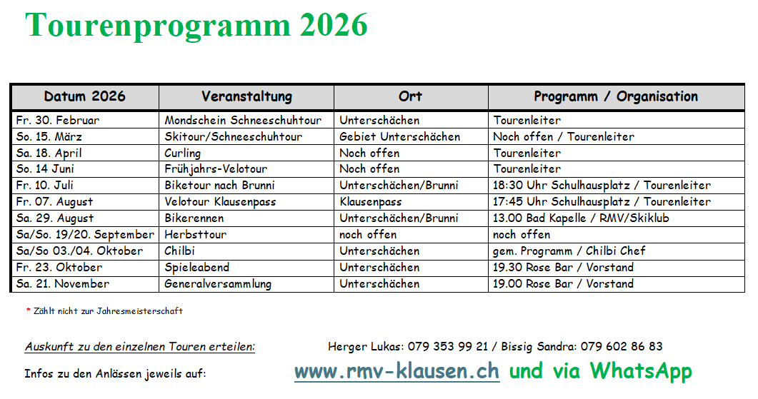 Tourenprogramm 2026