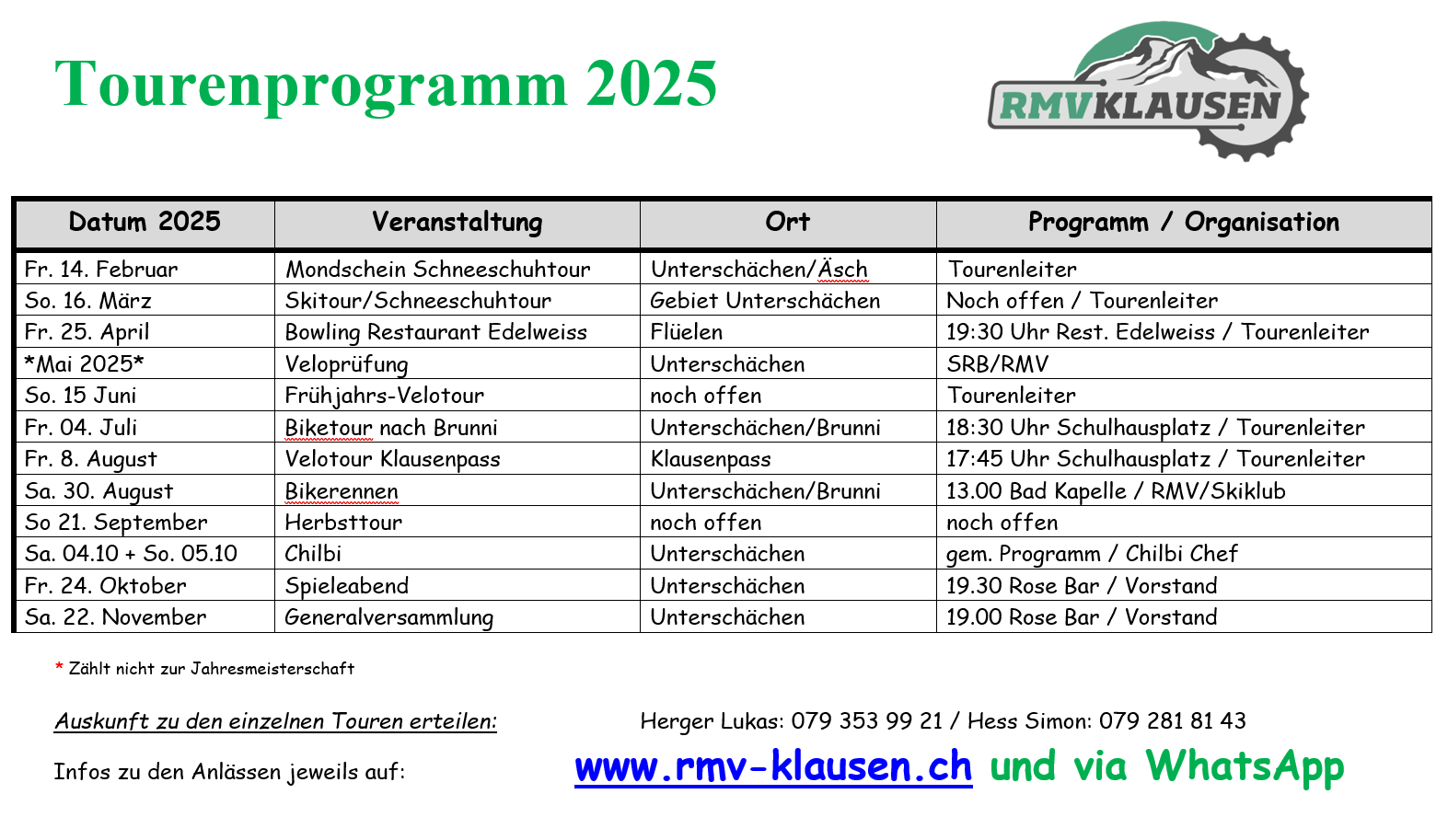 Tourenprogramm 2025