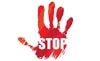 Eine rote Hand in der Stop in Großbuchstaben steht