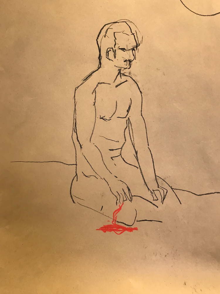 Body Art,  Chalk lead on paper / 70 x 50 cm