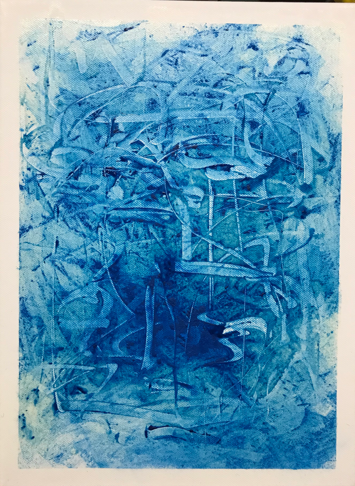 White  bordered variations in blue II , Mixed media on canvas / 40 x 30 cm / 2019 / 118