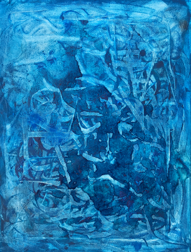 White bordered variations in blue I , Mixed media on canvas / 40 x 30 cm / 2019 / 117