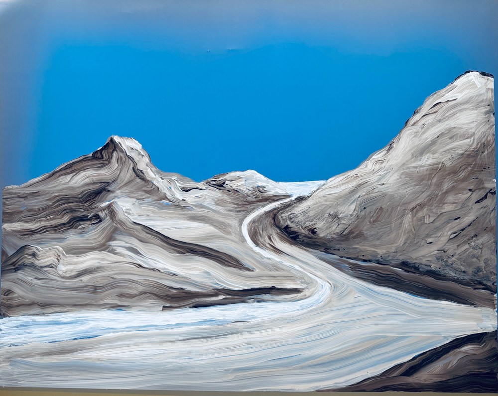 Herbert Brandl passed away, acryl and bitumen on Al-sheet, 56 x 70 cm, 2025/40