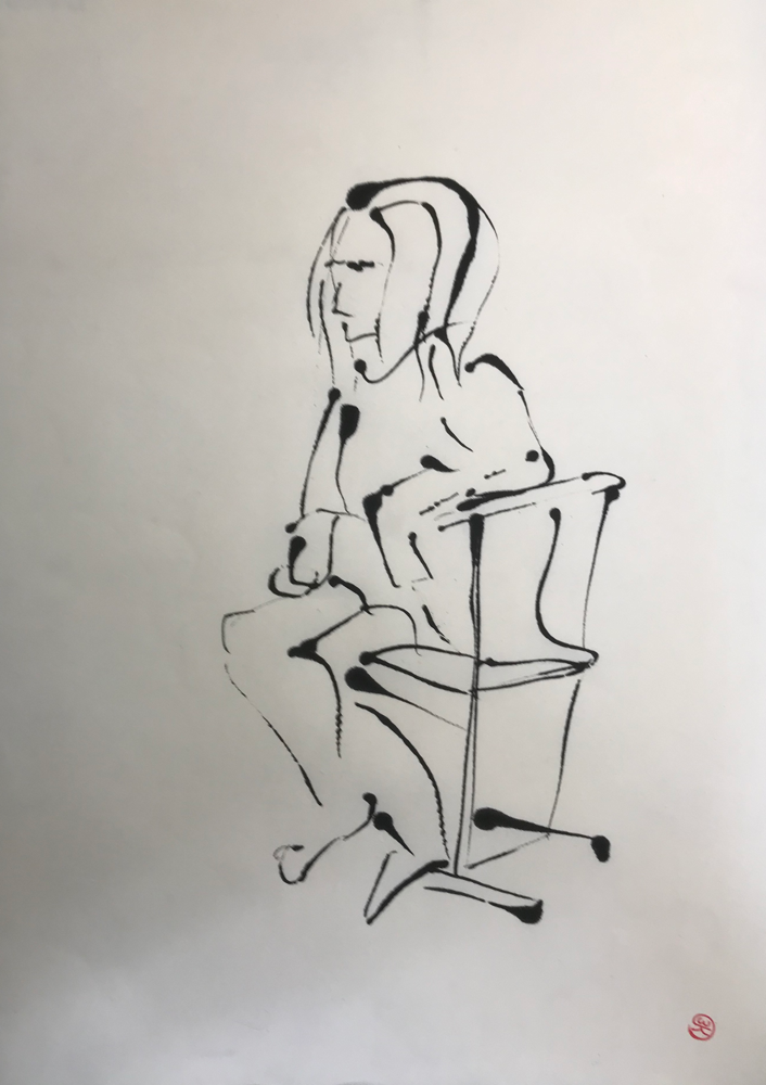 Waiting for .... I , Ink on paper / 70 x 50 cm / 2019 , 8