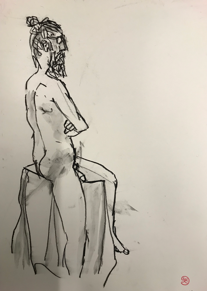 Zeus is waiting for the bus, Charcoal on paper / 51 x 36 cm / 2019 / 146